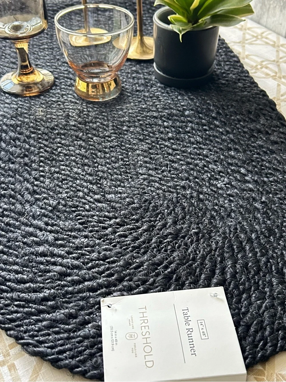 🌴Sleek Threshold Black Jute Braided Oval Table Runner | Oblong | Target